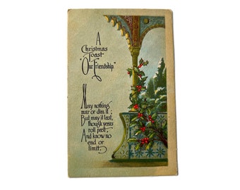 1915 Antique Christmas Postcard Friendship Toast