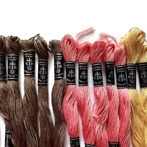 Cartier Besson French Embroidery Thread Cotton - 13 Skeins Brown Pink Yellow