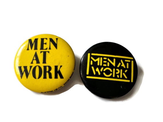 2 Men at Work Vintage Pinback Buttons 1980's Pop … - image 1