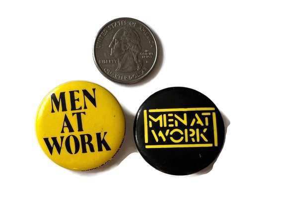 2 Men at Work Vintage Pinback Buttons 1980's Pop … - image 2