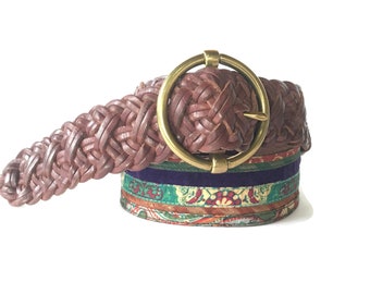 Lucky Brand Leather Belt With Fabric 