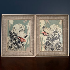 2 Vintage Paint by Number Poodle Dogs Framed