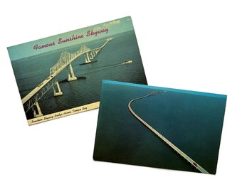 2 Vintage Postcards Sunshine Skyway Tampa Bay Florida Unused