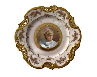 Antique Dresden Portrait Plate with Hand Painted AS IS Some Damage to Gold