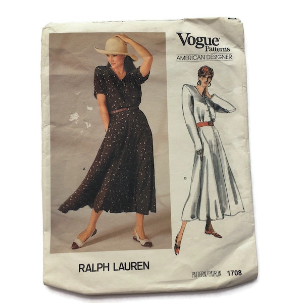 Sewing Pattern Ralph Lauren Vogue American Designers 1708 Midi Dress Size 10 Bust 32 1/2