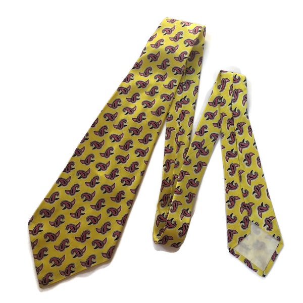 1940's Rayon Necktie Yellow Pink Paisley Swing Era Tie by Cardinal