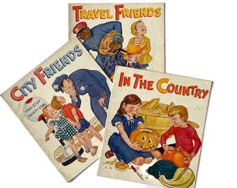 3 1940s Children's Books City Friends, Travel Friends & In The Country