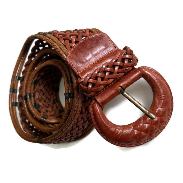 Wide Braided Leather Belt Size Large Made in Turkey