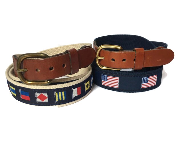 2 Leather Man Belts Essex Ct. American Flag and Nautical Flags Etsy