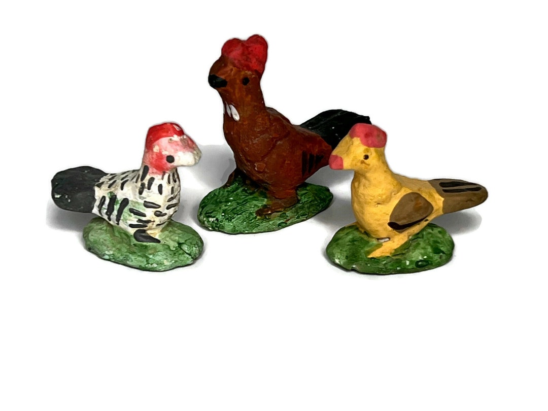Miniature Chicken Rooster Figurines for Dollhouse Fairy Garden Etsy