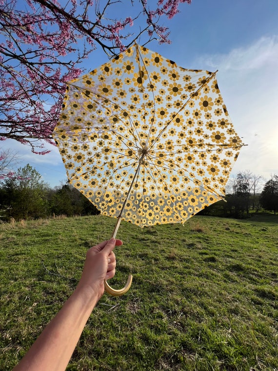Vintage Umbrella Clear Plastic Yellow Flowers AS IS for 