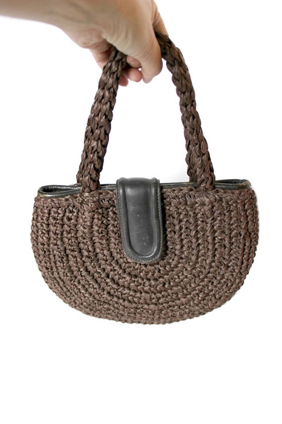 Vintage Brown Handbag Raffia Straw Purse Marshall… - image 2