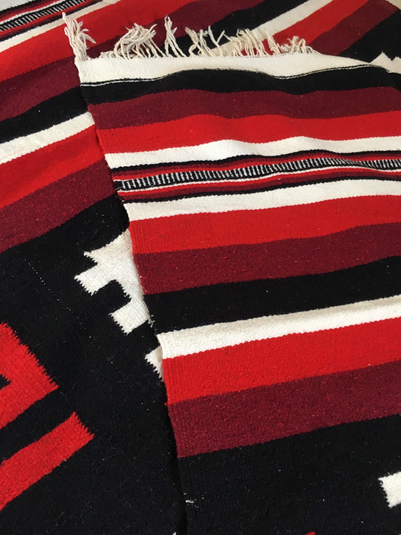 Vintage Mexican Blanket Aztec Warrior Red Orange Black Etsy