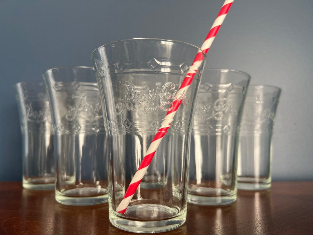 6 Pepsi Cola Vintage Etched Glass Tumblers Etsy