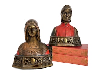 Antique Bookends Dante & Beatrice Pompeiian Bronze Clad