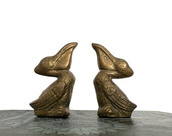 2 Small Solid Brass Pelican Figurines 2 1/2" Tall