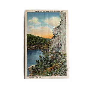 Vintage Postcard St. Croix Falls Wisconsin The Old Man at the Dalles  Linen Post Card