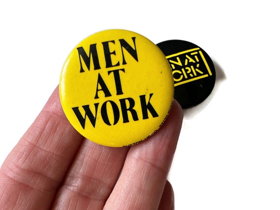 2 Men at Work Vintage Pinback Buttons 1980's Pop … - image 3