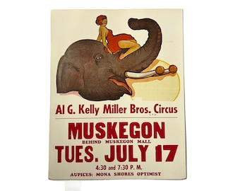 Vintage Circus Window Card Poster AI G. Kelly Miller Bros Circus Muskegon