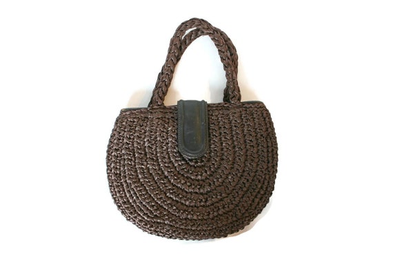 Vintage Brown Handbag Raffia Straw Purse Marshall… - image 1