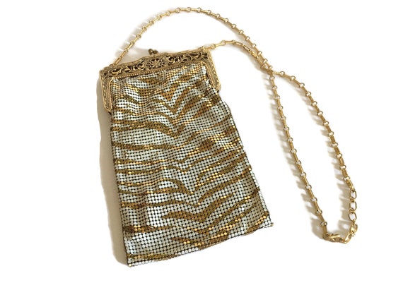 Whiting & Davis Zebra Metal Mesh Purse Chain Handle White Gold