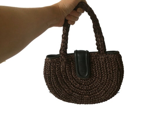 Vintage Brown Handbag Raffia Straw Purse Marshall… - image 8