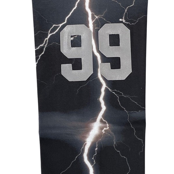 Pick Your Number/Initials Black White Thunder Lightning Storm Moisture Wicking Compression Sports Arm Sleeves -  5 Sizes Available!