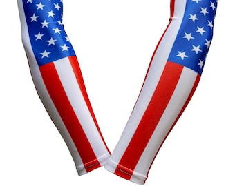 American Flag Stars Stripes Baseball Stitches Lace Print Compression Arm Sleeve 