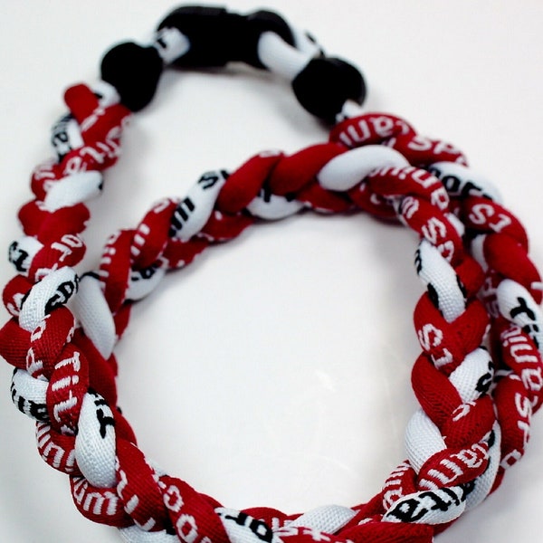 Maroon White 20 Inch 3 Rope Braided Tornado Baseball Necklace Team Colors