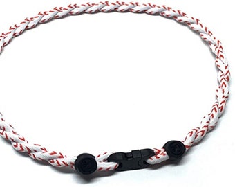 White Baseball Stitch 20 Inch 2 Rope Twist Tornado Baseball Necklace Team Colors