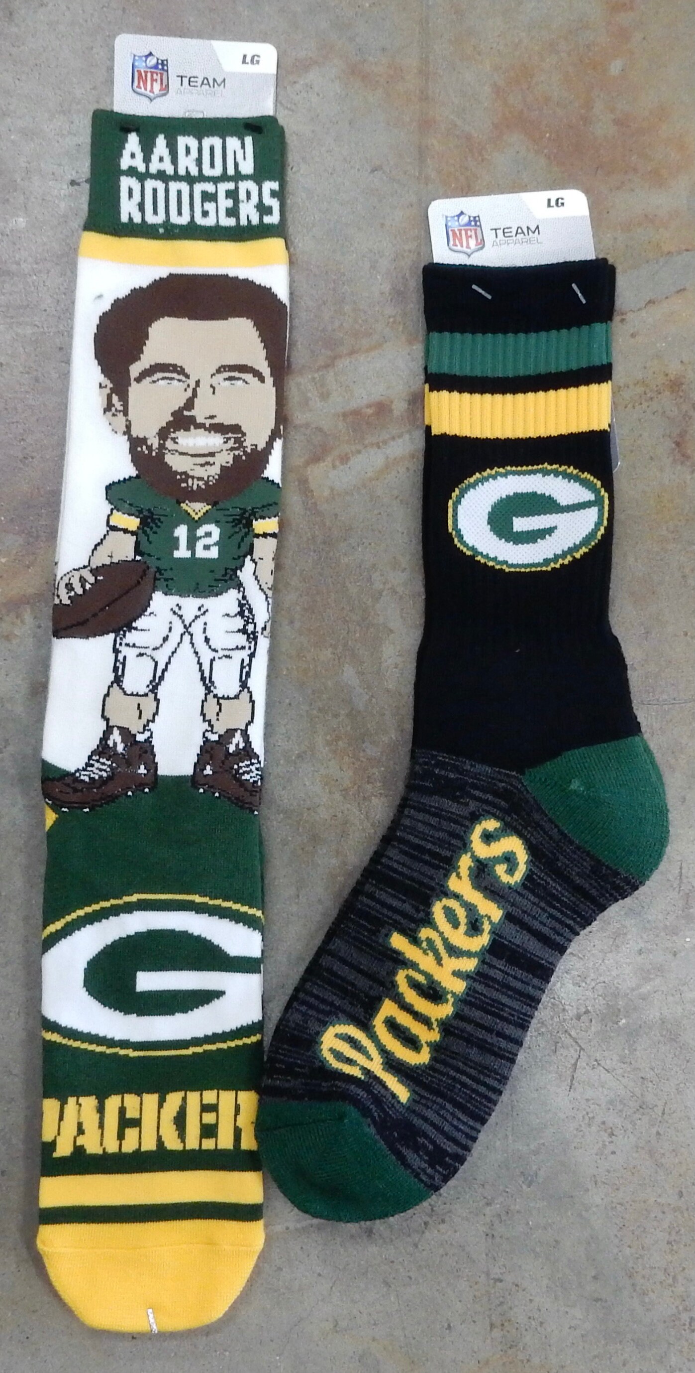 2 Pair NFL Green Bay Packers Socks Large Aaron Rodgers Script Etsy