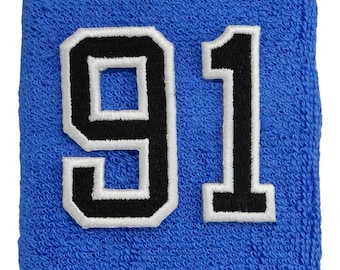 Custom Number (PICK YOUR NUMBER) Blue Black White Wristband Sweatband Basketball Football Baseball Soccer Softball