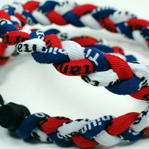 Navy Blue Red White 20 Inch 3 Rope Braided Tornado Baseball Necklace Team Colors