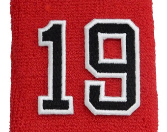 Custom Number (PICK YOUR NUMBER) Red Black Wristband Sweatband Basketball Football Baseball Soccer Softball