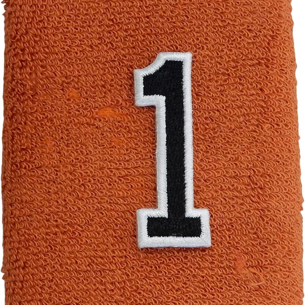 Custom Number (PICK YOUR NUMBER) Burnt Orange Black White Wristband Sweatband Basketball Football Baseball Soccer Softball