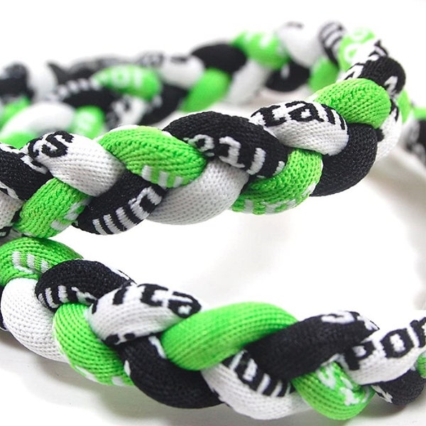 Neon Lime Green Black White 20 Inch 3 Rope Braided Baseball Tornado Necklace Team Colors