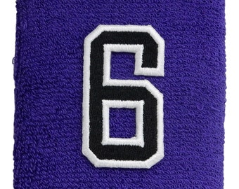 Custom Number (PICK YOUR NUMBER) Purple Black White Wristband Sweatband Basketball Football Baseball Soccer Softball
