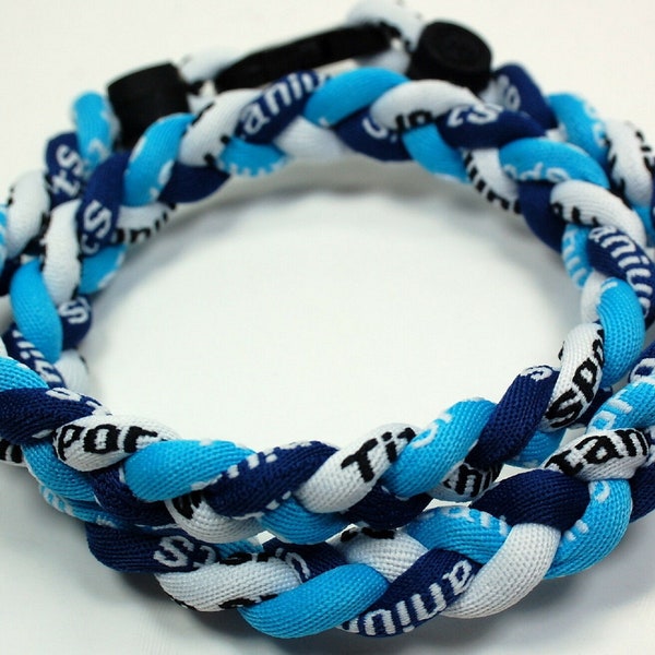 Navy Light Blue White 20 Inch 3 Rope Braided Tornado Baseball Necklaces Team Colors