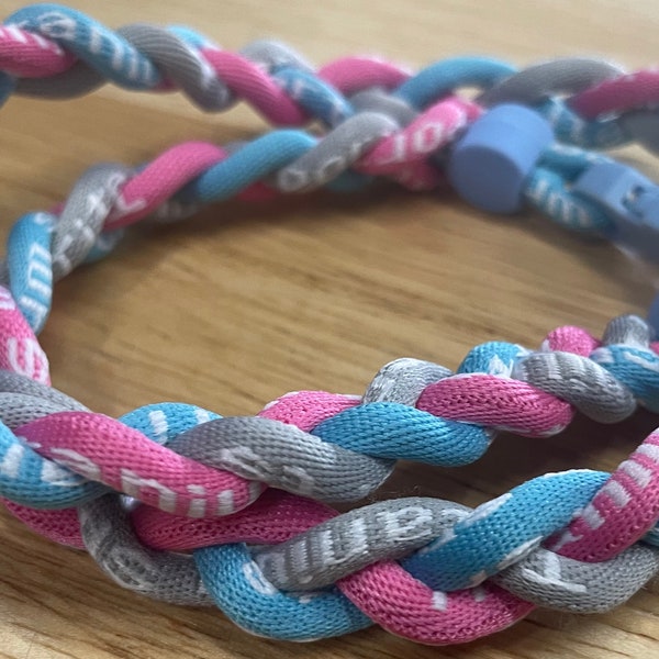 Light Blue Pink Gray 20 Inch 3 Rope Braided Tornado Baseball Necklace Team Colors