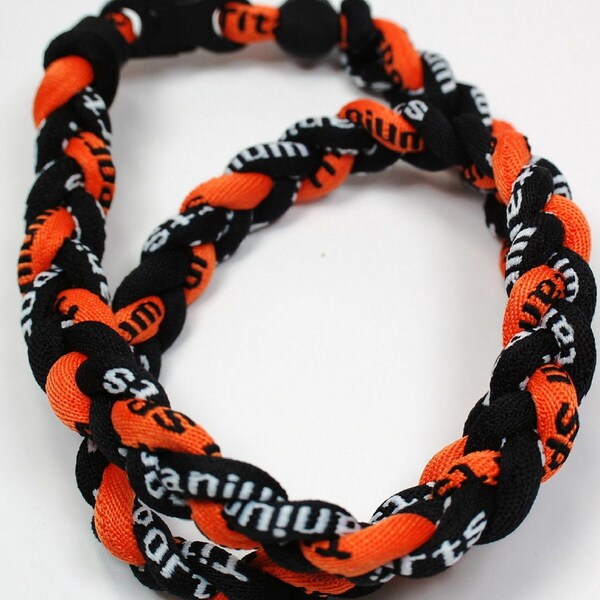 Orange Black 20 Inch 3 Rope Braided Tornado Baseball Necklace Team Colors