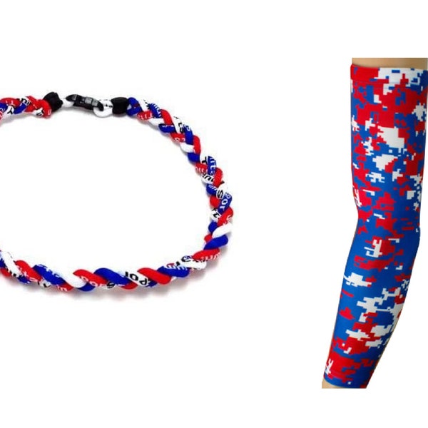 NEW! Combo Royal Blue Red White Tornado Baseball Necklace with Digital Camo Arm Sleeve Team Colors Uniform Jersey Kids Youth Boys Girls
