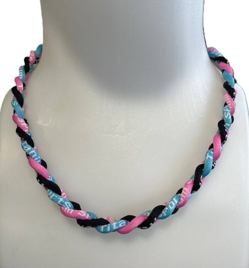 Pink Light Blue Black 20 Inch 3 Rope Braided Tornado Baseball Necklaces Team Colors image 1