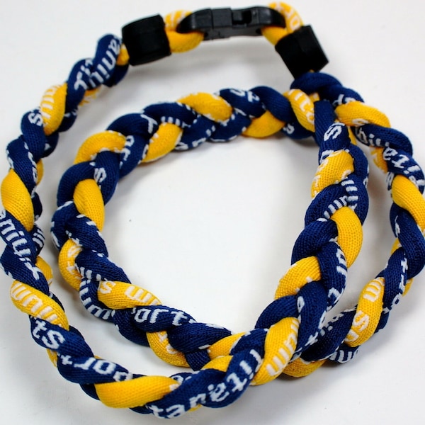 CUSTOM NUMBER Navy Blue Yellow 20 Inch 3 Rope Braided Tornado Baseball Necklace