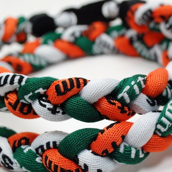 PICK YOUR NUMBER Green Orange White 20 Inch 3 Rope Braided Tornado Baseball Necklace