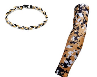 NEW! Combo Gold Black White Tornado Baseball Necklace with Digital Camo Arm Sleeve Team Colors Uniform Jersey Sports Kids Youth Boys Girls