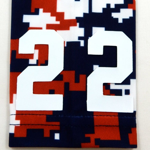 Custom Number (PICK YOUR NUMBER) Dark Navy Blue Red White Camo Elite Sports Arm Sleeve Digital Basketball Football Baseball Soccer Softball