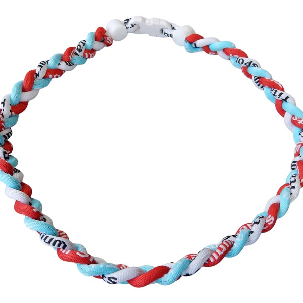 Light Blue Red White 20 Inch 3 Rope Braided Tornado Baseball Necklaces Team Colors