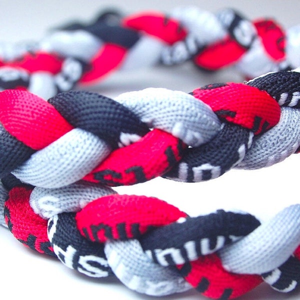 Red Black Gray Grey 20 Inch 3 Rope Braided Tornado Baseball Necklace Team Colors