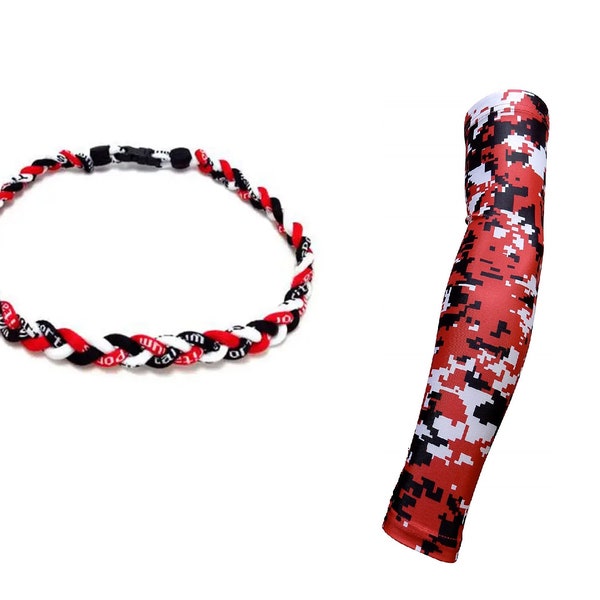 NEW! Combo Red Black White Tornado Baseball Necklace with Digital Camo Arm Sleeve Team Colors Uniform Jersey Kids Youth Boys Girls