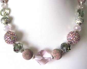 Pale pink and pale green necklace.   big, bold.    hard to find pink